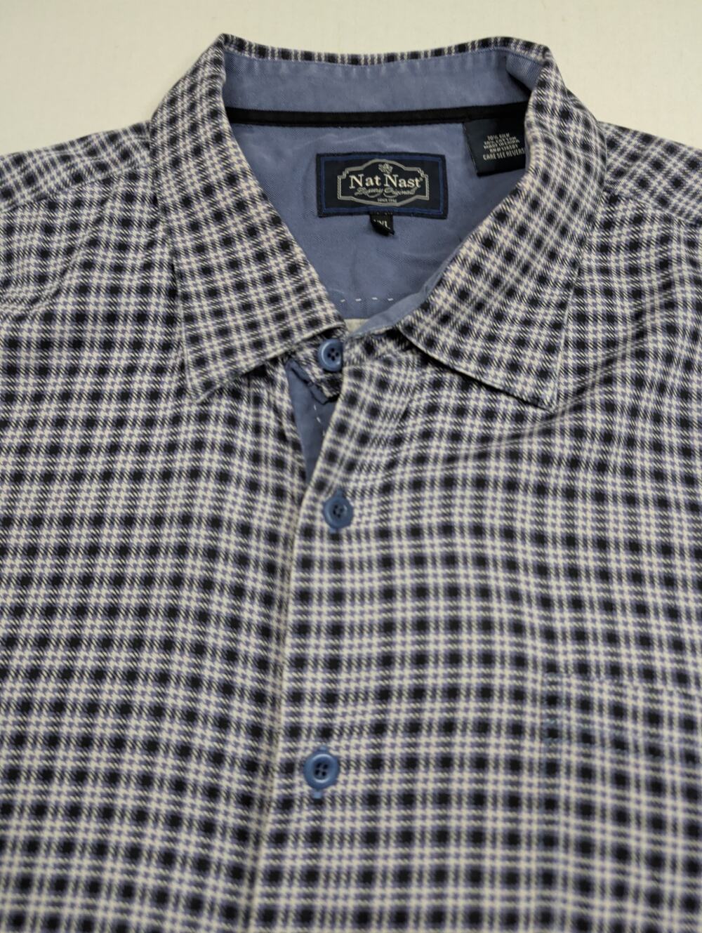 Nat Nast Luxury Originals Silk Blend Short Sleeve Shirt XXL Button Up Blue Plaid